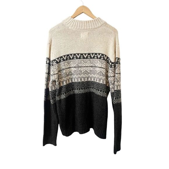 Field & Stream Black Cream Fair Isle Henley Pullover‎ Sweater Large - Picture 2 of 4